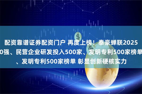 配资靠谱证券配资门户 再度上榜！泰豪蝉联2025中国制造业企业500强、民营企业研发投入500家、发明专利500家榜单 彰显创新硬核实力